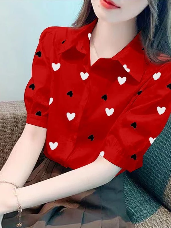 

Корейский Sle Printed irt Женский тонкий ort Sve Faionable для похудения Летний дизайн Sense Quali Полиэстер Bubble Sve