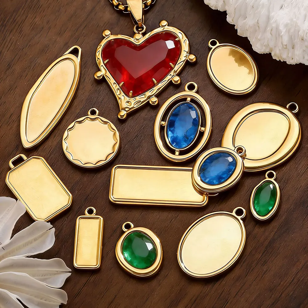 

5pcs Stainless Steel Charms Heart Round Irregular Blank Cabochon Pendant Base Diy Resin Cameo Jewelry Making Supplie Wholesale