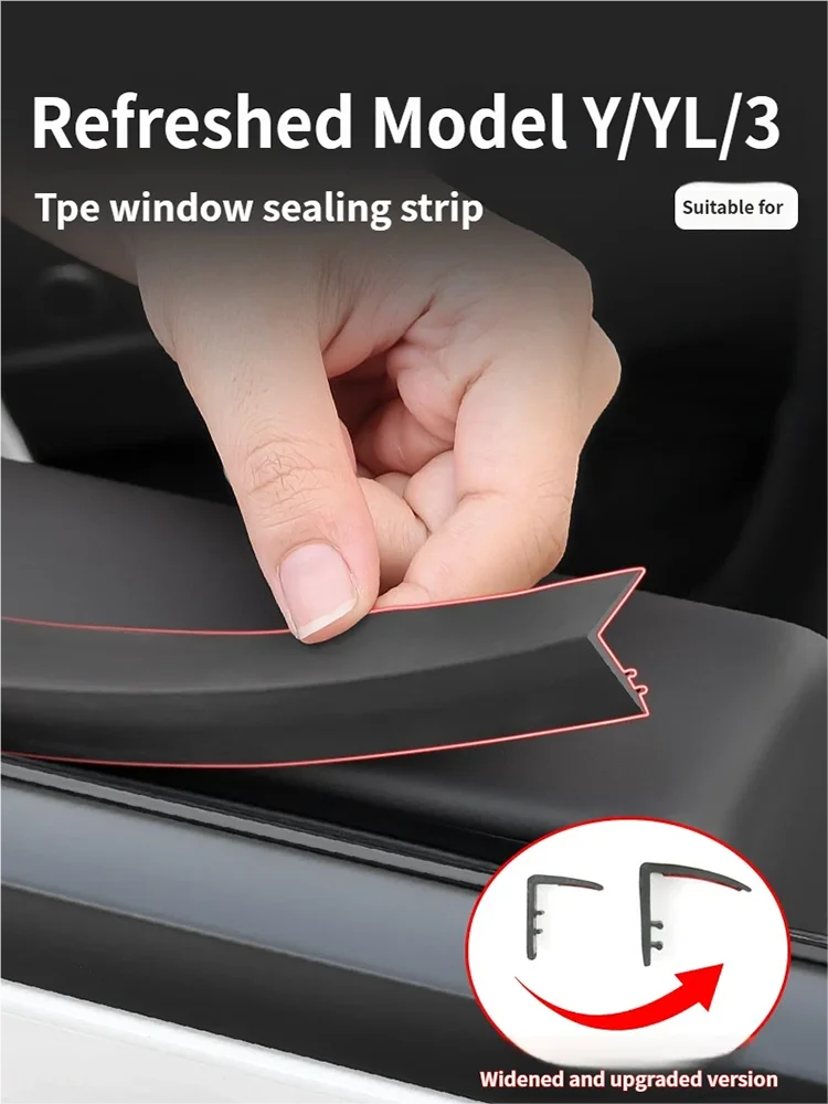 For Tesla Model Y YL 3 Car Window Seal Strip Rubber Car Side Window Gap Filler Noise Insulation Waterproof Windproof Sealing