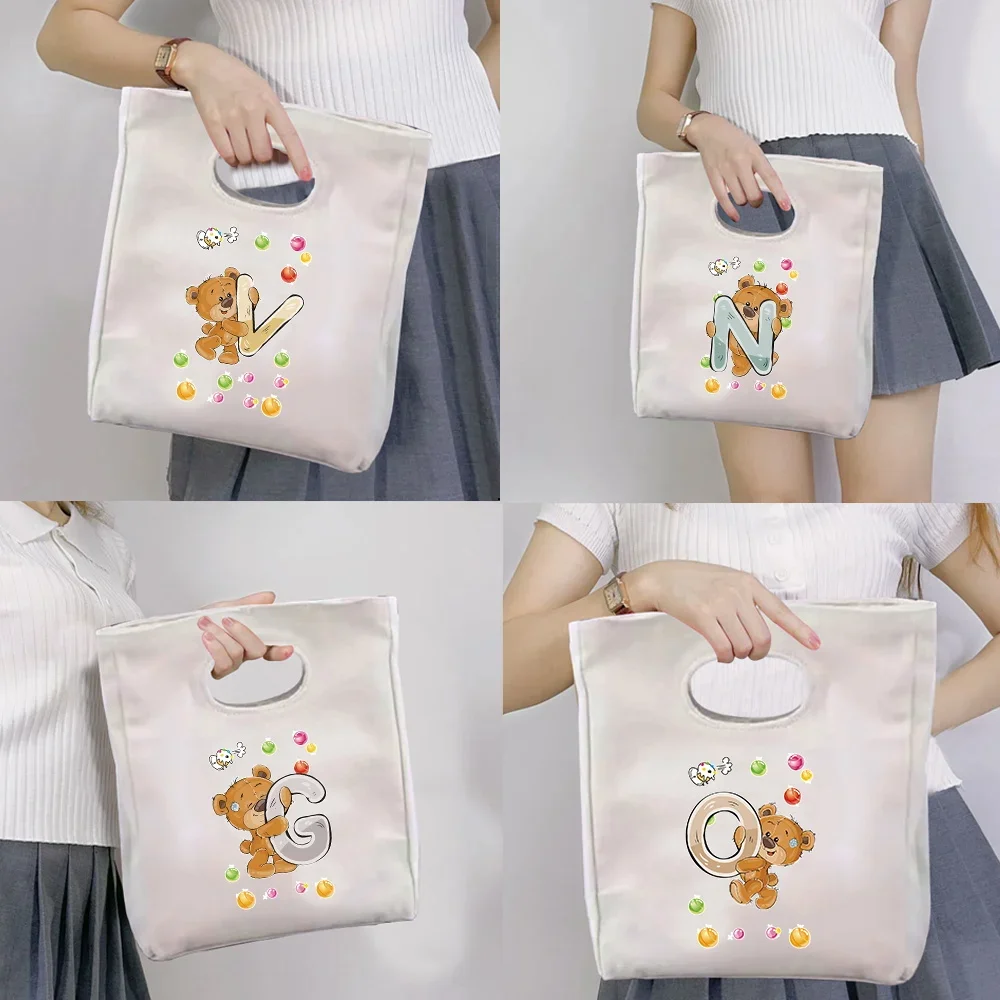 New Office Workers Lunch Bag Large Capacity Student Insulated Lunch Bag Portable bear Letter Series Camping Thermal Picnic Pouch