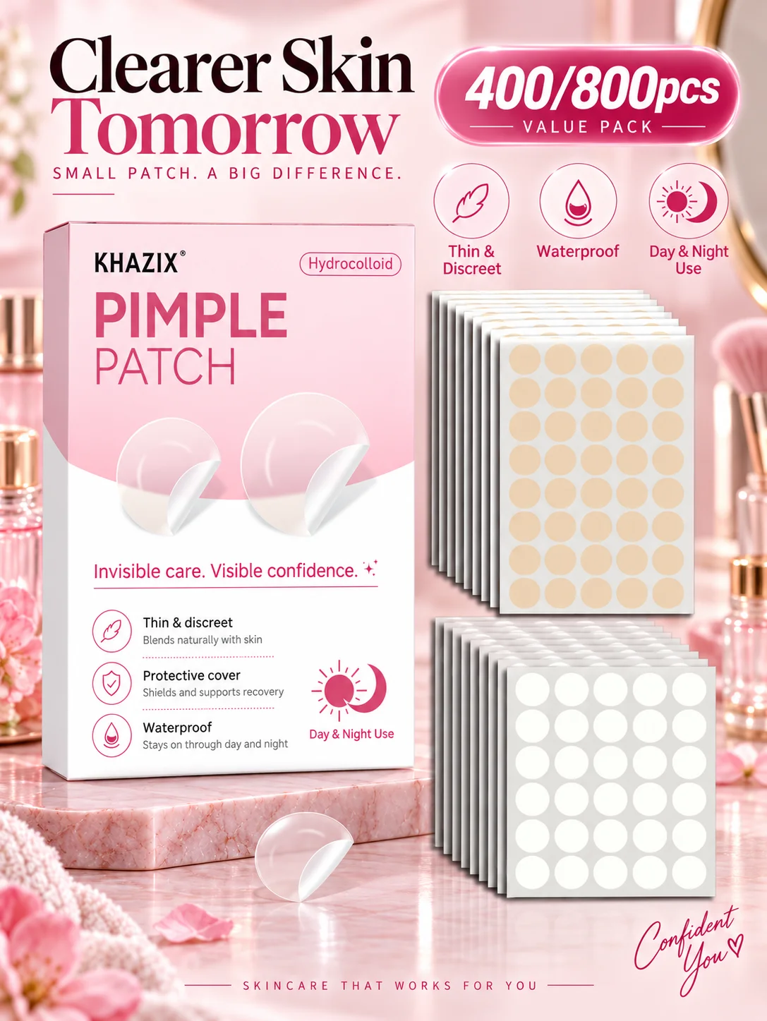 Acne patches, hydrogel acne concealer patches, daily facial care patches, blemish concealment