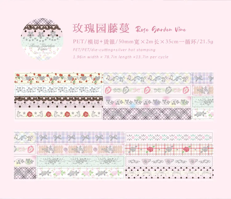 1 Rolle PET Dreidimensionales Silberband Coco Rose House Retro-Stil Vielseitiges Material Handkonto DIY Basis Dekorative Aufkleber – Detail 13
