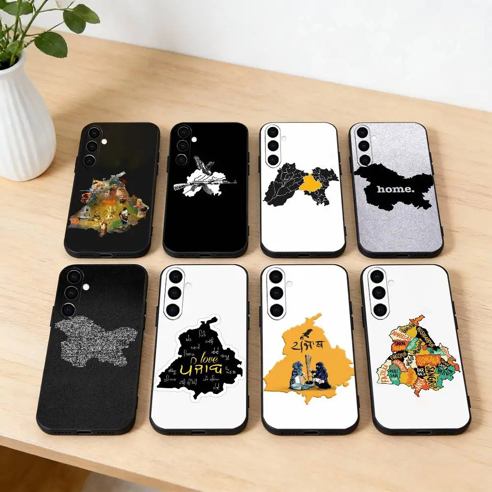 

ART Punjab Map Phone Case For Samsung GalaxyA13,21s,22,31,32,52,53,71,72,73,Soft Black Cover