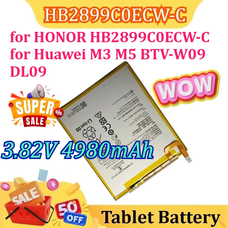 

New for HONOR HB2899C0ECW-C for Huawei M3 M5 BTV-W09 DL09 Pad Tablet Battery 3.82V 4980mAh