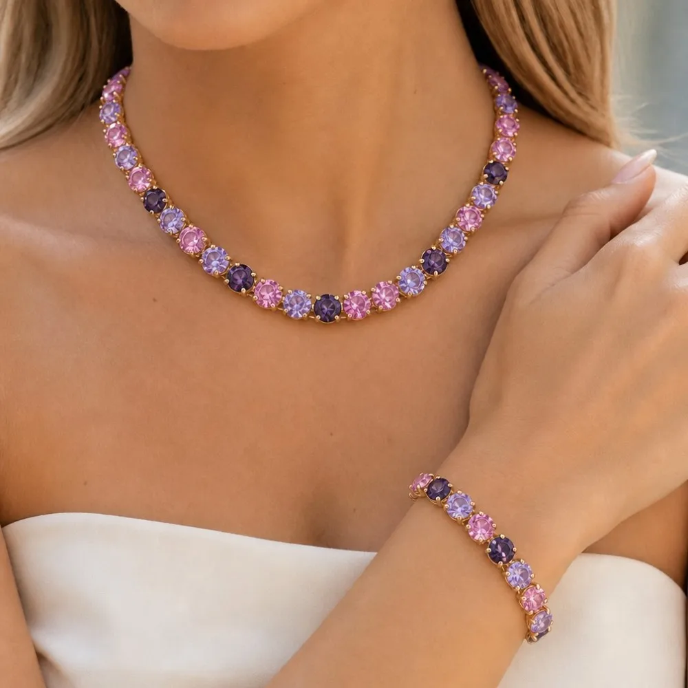 BEUTIFOR Buntes Krallenfassungs-Halsketten- und Armband-Set für Damen – Detail 18
