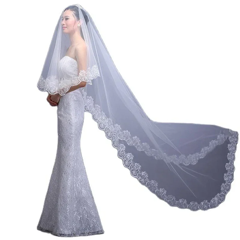 

Cathedral Wedding Bridal Veil Refinement Lace Edge Long Train