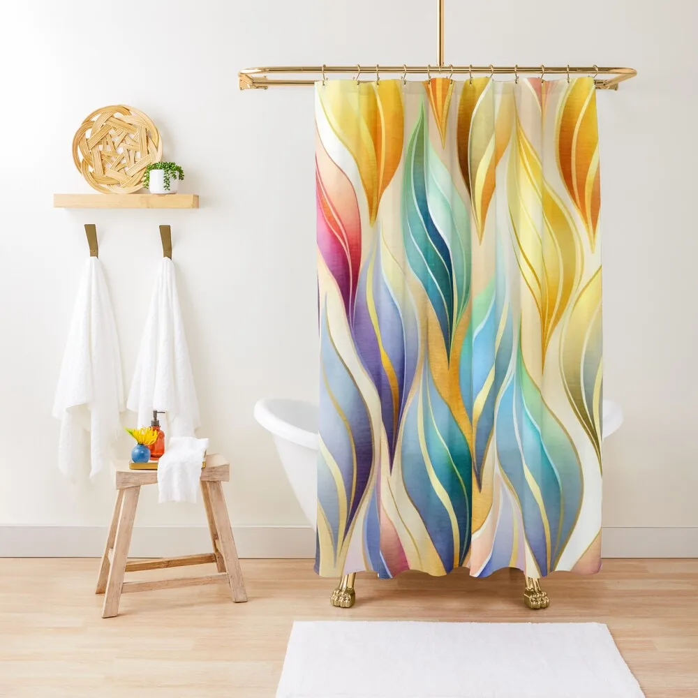 

Watercolor Golden Flames - Art Deco - PATTERN - Gold Leaf Rainbow Shower Curtain Funny Shower Curtain