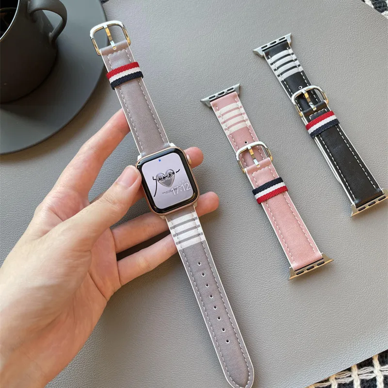 Leather Strap For Apple Watch Ultra 49mm 41mm 45mm correa 38mm 40mm fathion bracelet iwatch series 8 7 6 5 4 3 SE 42mm 44mm Band image 2