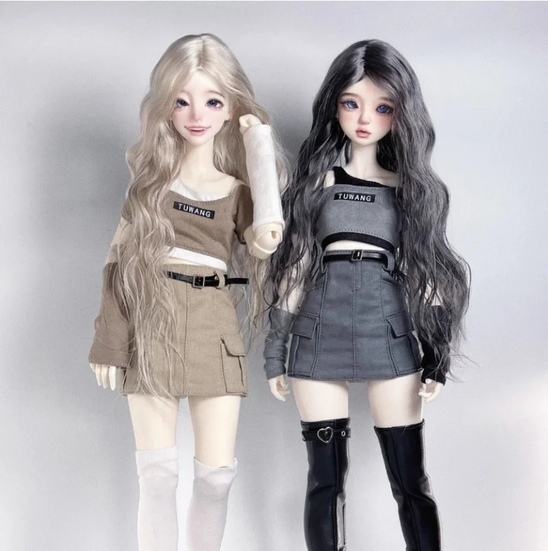 bjd doll clothes fit into 1/3 1/4 1/6 size female Korean Spice Girl suit skirt + halter top doll accessories