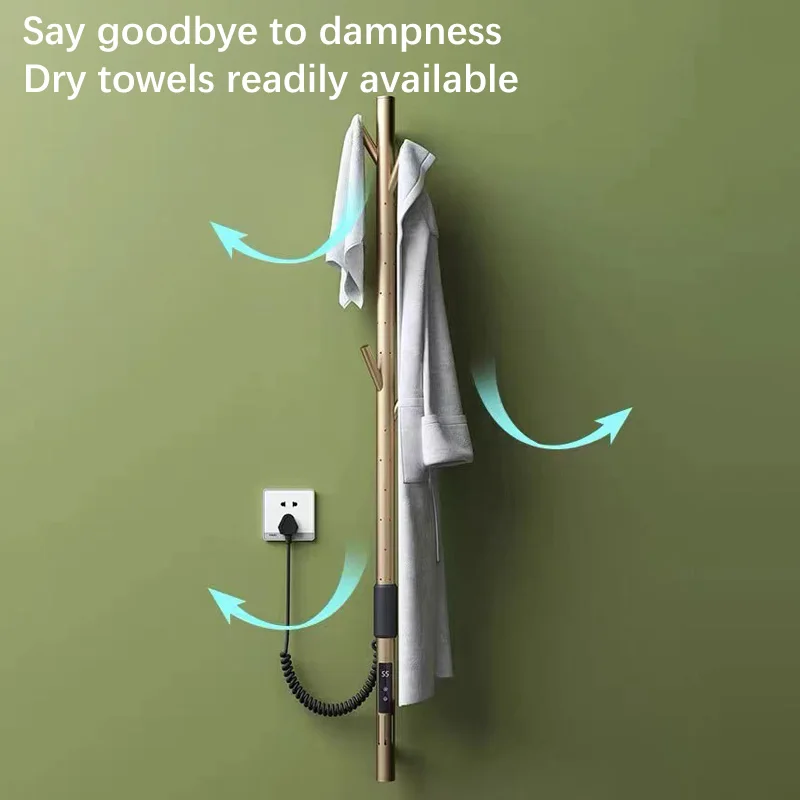 Brushed Gold Bathroom Towel Warmer Smart Temperature Time Control Heated Towel Rack Stainless Steel Creative Electric Towel Rail