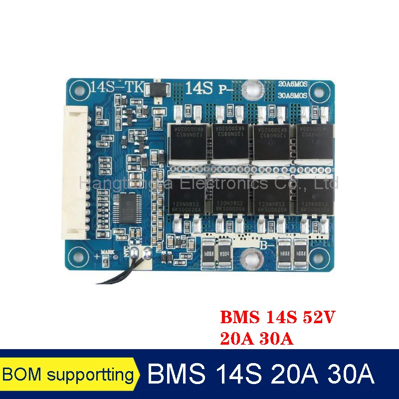 BMS 14S 20A 30A 52V trójskładnikowa bateria litowa płyta ochronna ładowania z równowagą kontroli temperatury 18650