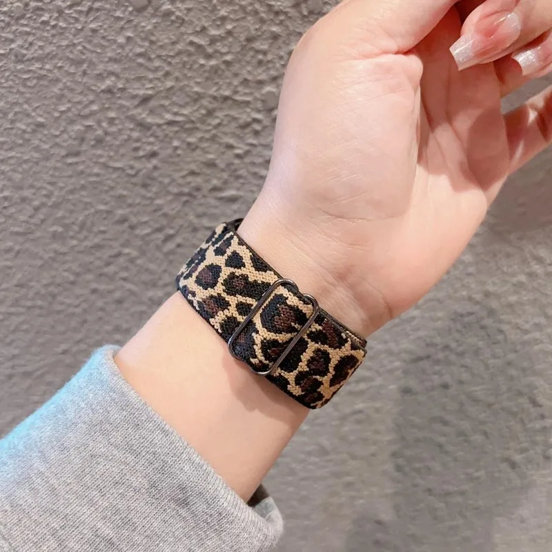 موضة ليوبارد النايلون حزام ل سوار ساعة يد آبل 45 مللي متر 41 38 49 46 42 44 40 مللي متر كوريا سوار iWatch سلسلة 10 الترا 9 8 7 se 6 5 #4