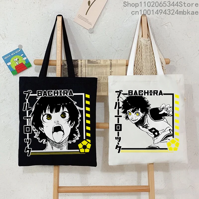 Blue Lock Women's Handbags BACHIRA MEGURU Pattern Shopping Bags Reusable Cartoon Anime Canvas Shopping Bags Student Tote Bags