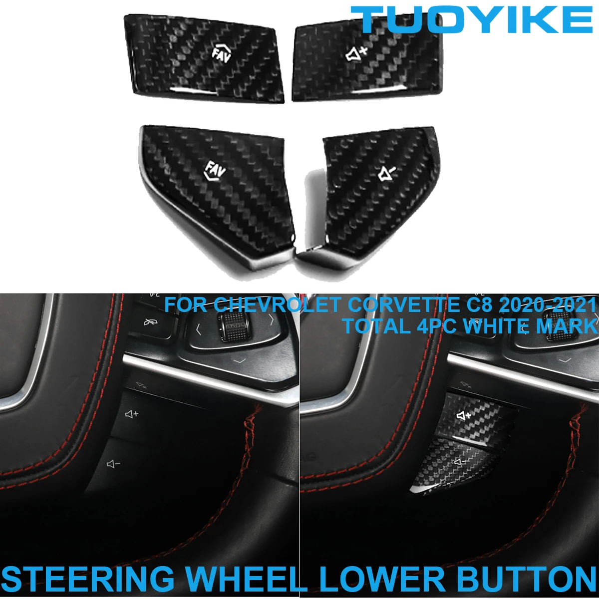 LHD RHD Car Styling Real Carbon Fiber Steering Wheel Lower Part Button Trim Cover Sticker For Chevrolet Corvette C8 2020-2021