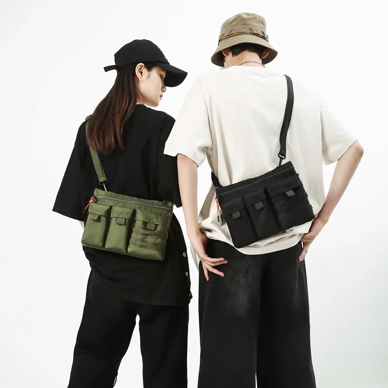 

Waterproof nylon casual single-shoulder bag, street hip-hop multi-pocket square lightweight crossbody bag