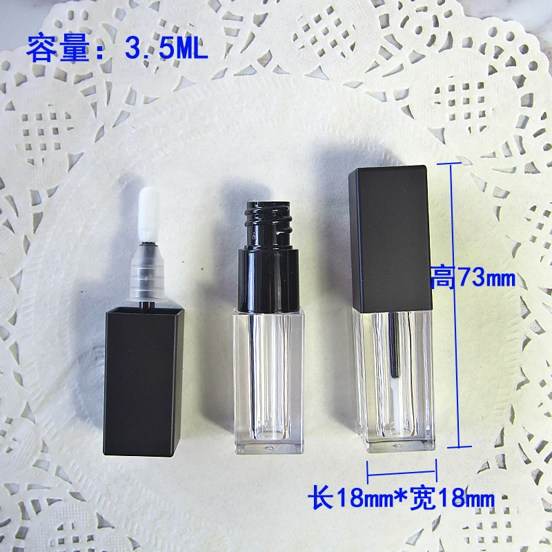 Tubo labial quadrado de 3.5ml, tampa preta, óleo essencial, brilho, gel de umidade, bálsamo, reforço, salve, mel, maquiagem, embalagem cosmética
