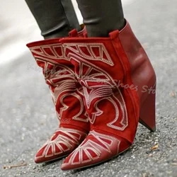 Totem Ankle Boots Genuine Leather Mixed Color Slip-On Novelty Fashion Concise Luxury Women Shoes Pointed Toe Spike Heels Newest