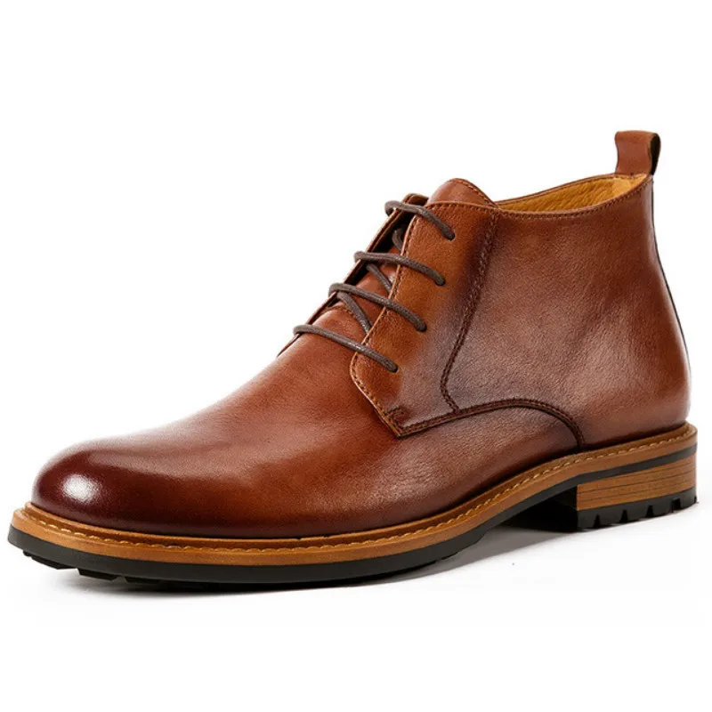 

2024 Fashion Chelsea Boots Men Vintage Style Genuine Leather Handmade Winter Shoes Lace-up Ankle Botas Zapatos De Hombre