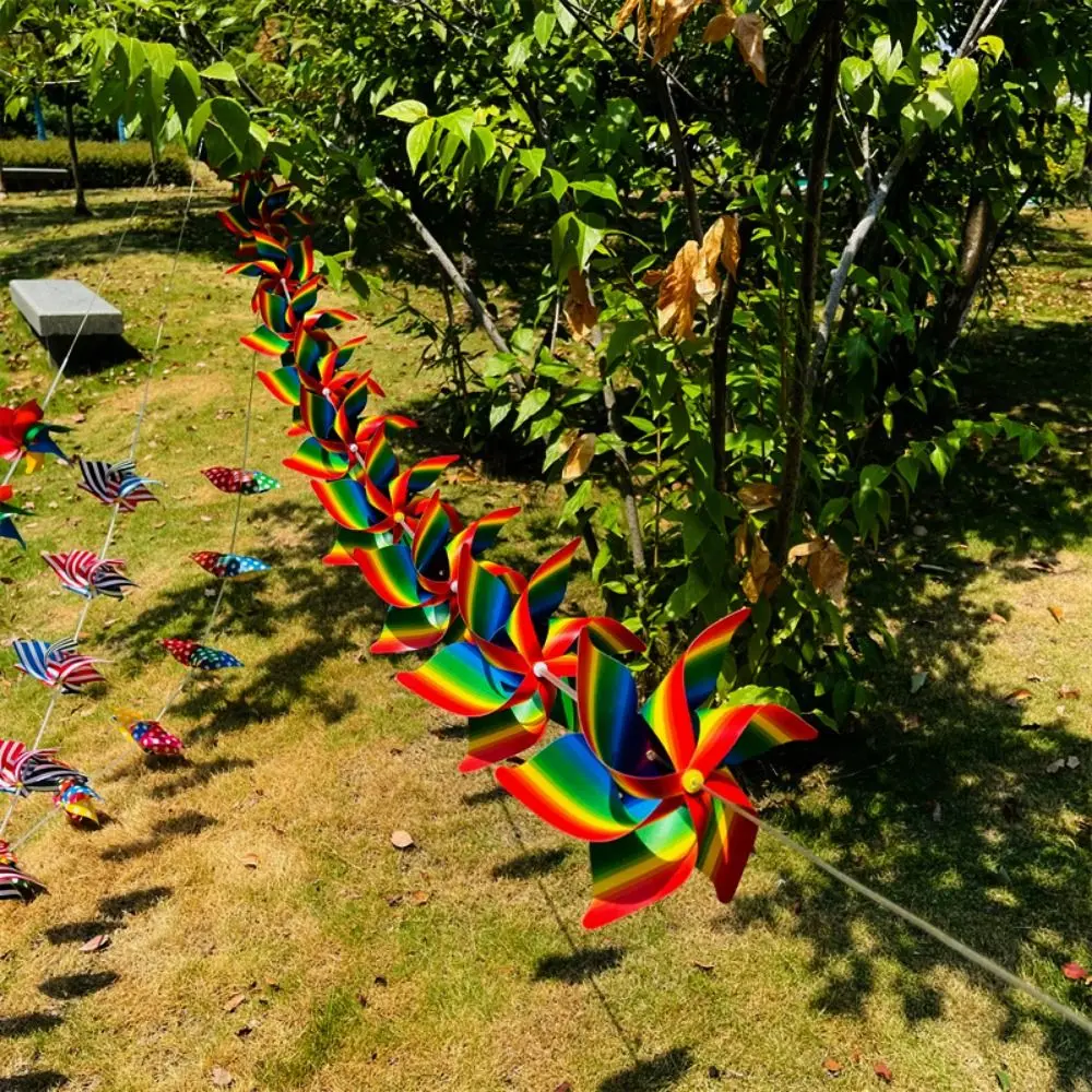 10개입 컬러풀한 6잎 바람개비 플라스틱 수제 줄무늬 원형 와이어 로프 바람개비 야외 DIY 장식용 바람개비