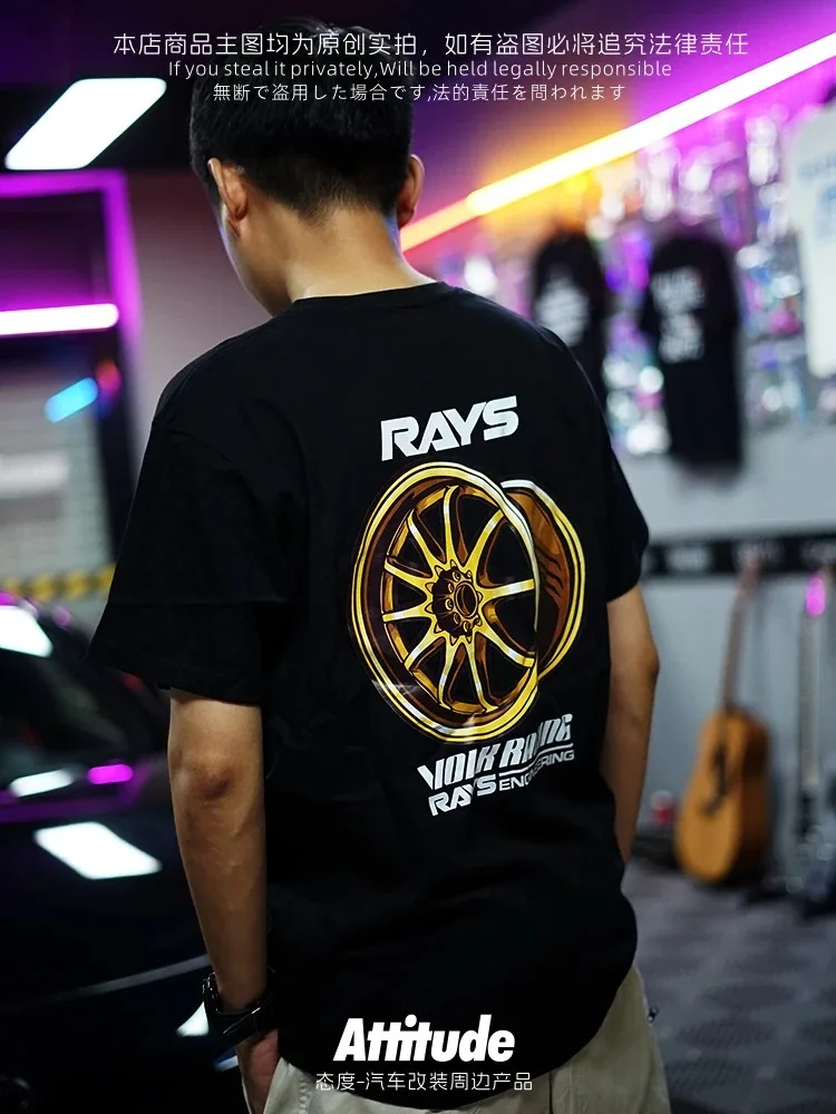 

25. Новая модная винтажная футболка RAYS с короткими рукавами, кованое три колеса TE37, знаменитая японская одежда в виде круга, футболка с модифицированным автомобилем JDM