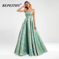 BEPEITHY Customized Green Hoof Flower Long Prom Dresses For Women Sleeveless A Line Backless Prom Dress 2023 Robe Femme Soirée