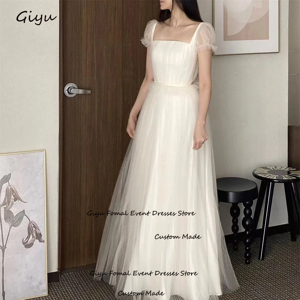 Giyu Simple a-line corea abito da sposa servizio fotografico colletto quadrato drappeggiato lunghezza del pavimento smilesull muslimay singles abito da sposa abito da sera abito da sera