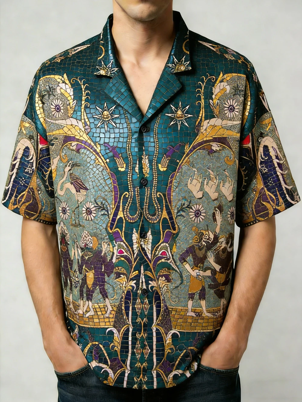 

Men's New Short-sleeved Multi-color Shirt Ethnic Pattern High-definition 3D Printed Shirt Hawaiian Vacation Social Men's Wear