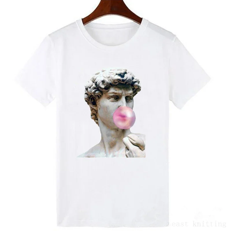 New Fashion David Michelangelo Printed Graphic T shirt statue Bubble gum chewing Fashion print Fun Harajuku T-shirt