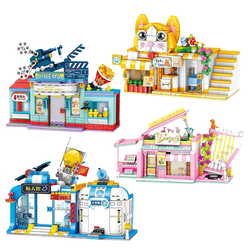 

Creative Space Museum Model Girl Series Pet Hospital Building Block Theater DIY Assembly Enducational Decor Toys For Kids Gifts