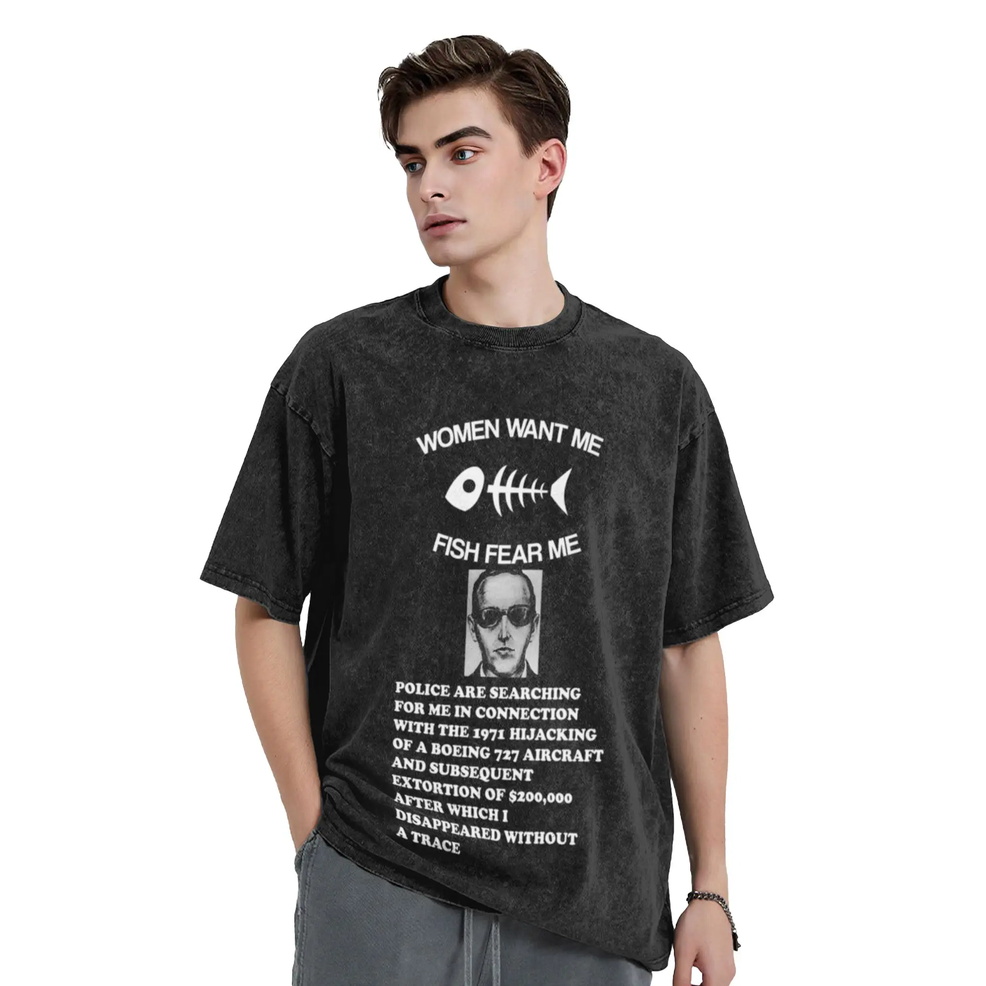 Women Want Me  Fish Fear Me  Classic Cool A Washed T Shirt Men's Women's Oversized Cotton Tees Tops