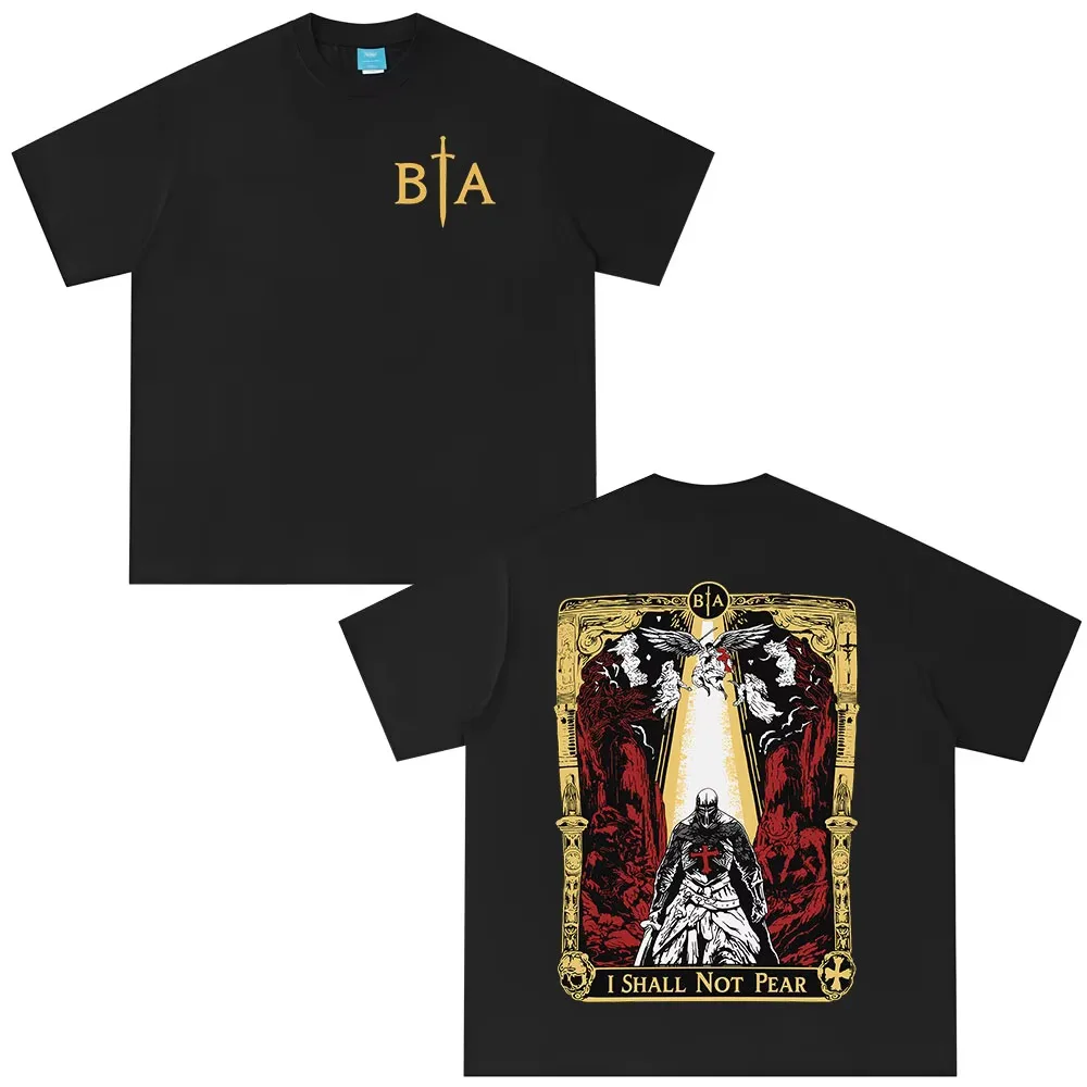 I Shall No Fear Brothers in Arms Skeleton Knight T-shirt Men Women Clothing Summer Casual Cotton Oversized Short Sleeves T Shirt