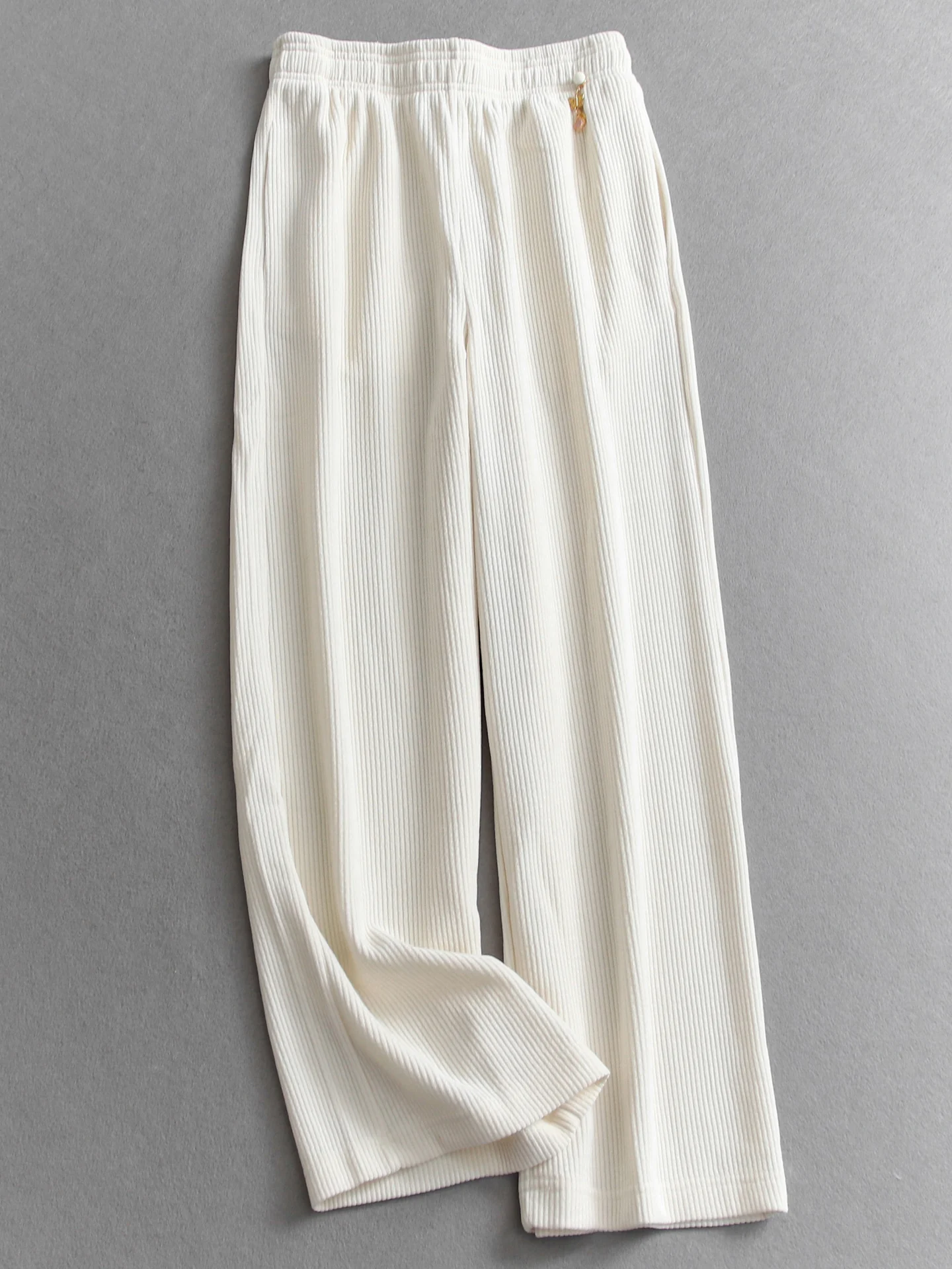 Slim Fit Corduroy Wide Leg Pants High Waist Elastic Waist Pure Color Women's Casual Trousers Snug Fitting Straight Cut M823