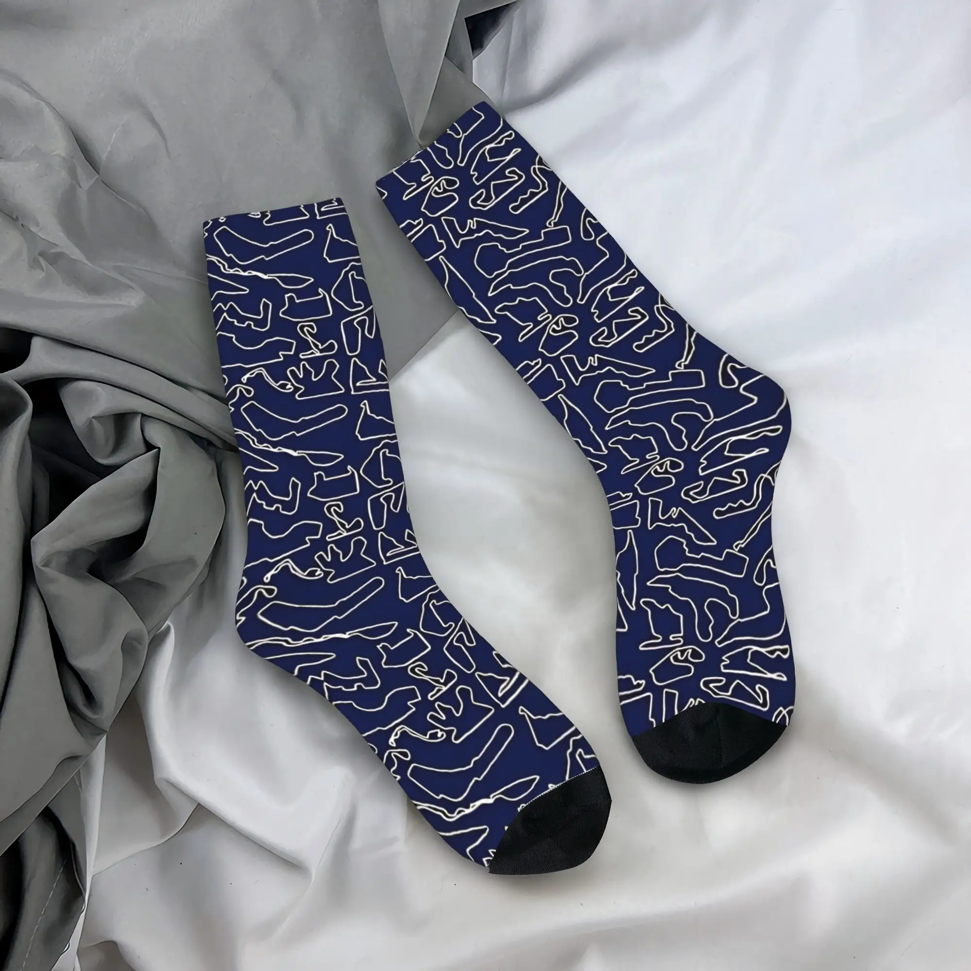 Tracks Dark Blue Stockings Gothic Socks Unisex Men Medium Soft Socks Autumn Running Sports Non-Slip Socks Birthday Present