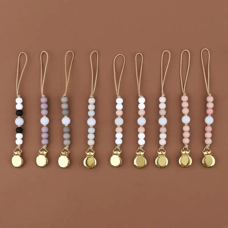 

Y88D Baby Anti-drop Chain Silicone Beads Wooden Pacifier Clips Infant Nipple Holder