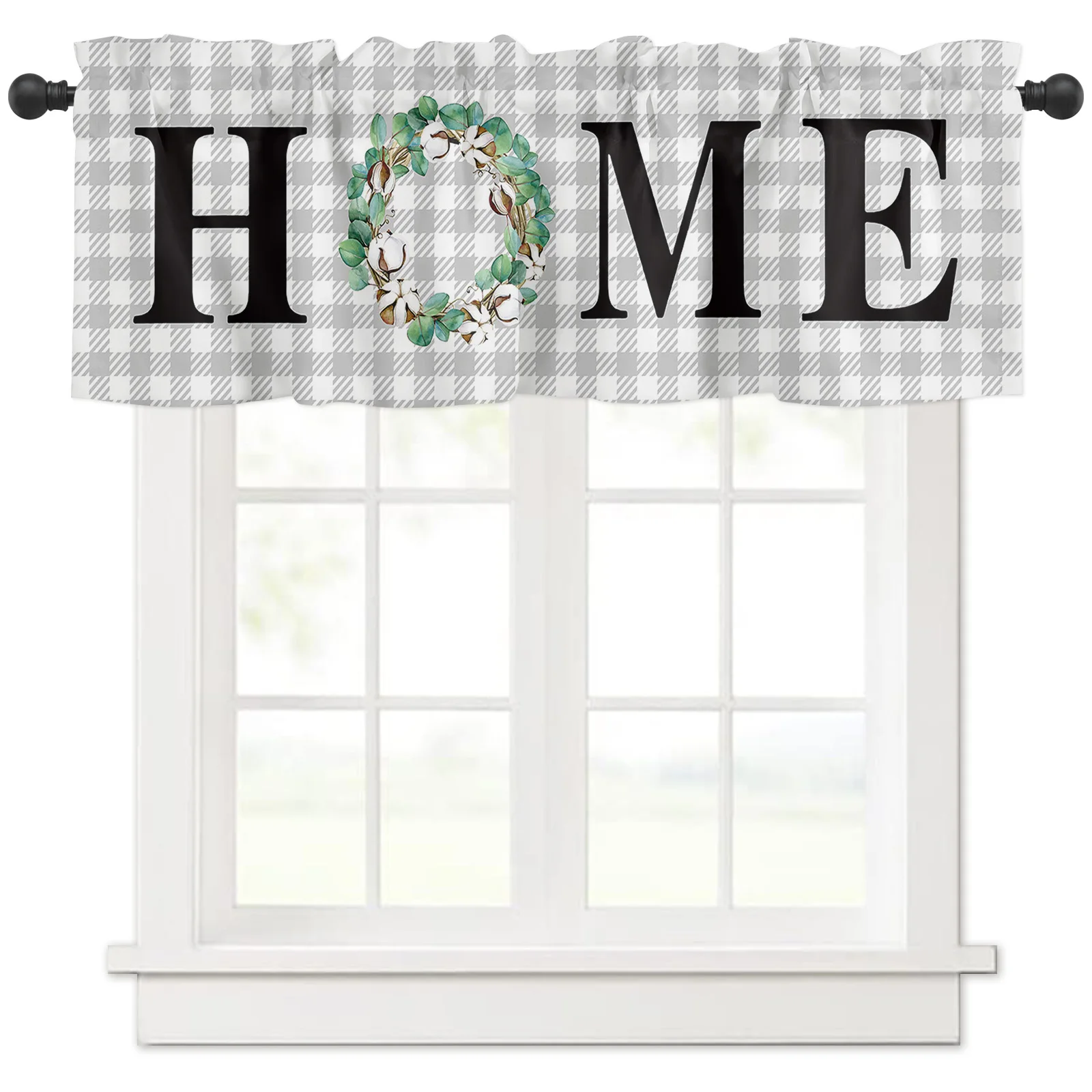 ZEDLIYU Valances for Windows Kitchen Living Room Small Window Valance Eucalyptus Leaves Home 1 Panel, Grey lattice 54 x 18 Inch