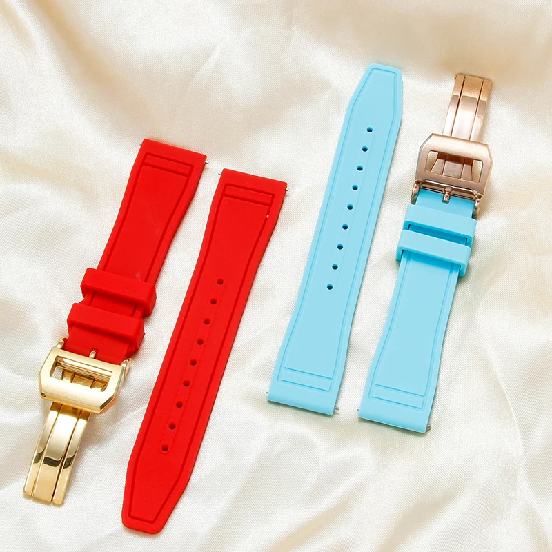 20 21 22 مللي متر حزام ساعة مطاطي متين مقاوم للاهتراء لـ IWC Pilot's Le Petit Prince Mark سوار بإبزيم من الفولاذ المقاوم للصدأ الصلب