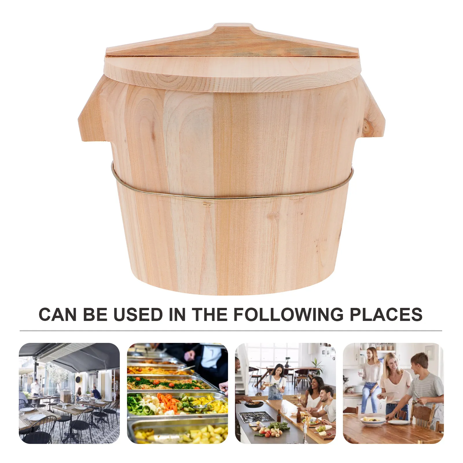 1Set Natural Wooden Rice Steamed Bucket Premium Wood Smooth Surface Anti-Scald Handle Movable Bottom Even Cooking Kitchen