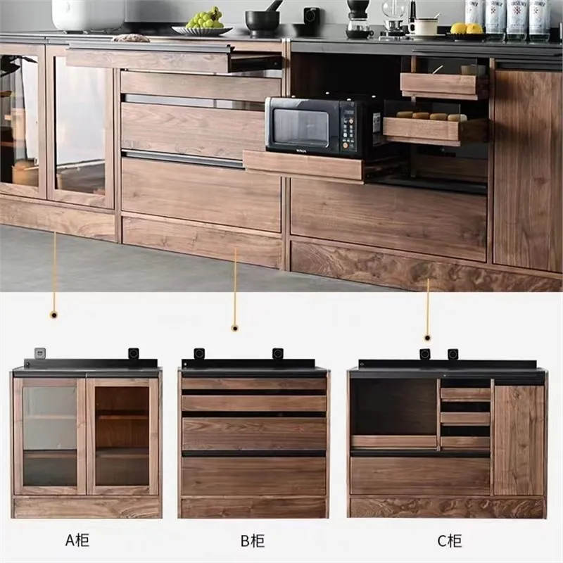 خزانة أرضية صغيرة للوجبات من خشب الجوز الأسود في أمريكا الشمالية قابلة للتخصيص لتخزين الشاي الياباني