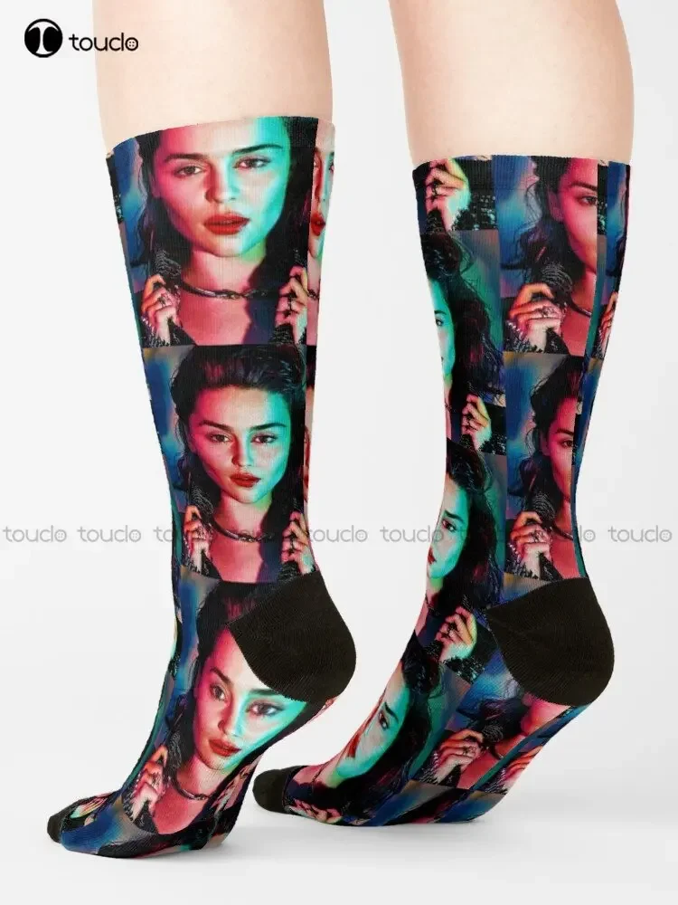 Emilia Clarke - Poster kaus kaki Kawaii kustom uniseks dewasa remaja kaus kaki muda 360 ° Digital Printing Streetwear