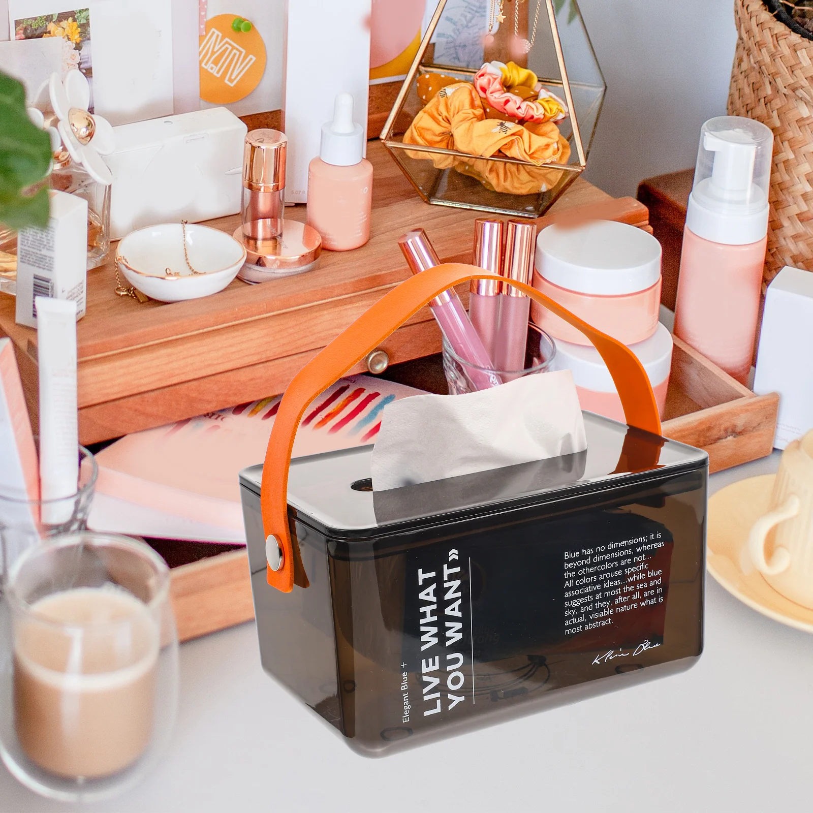 

Tissue Box Holder Rectangular Pet Metal PU Material Visible Design for Easy Refill Home Hotel Desktop Bathroom Napkin Storage