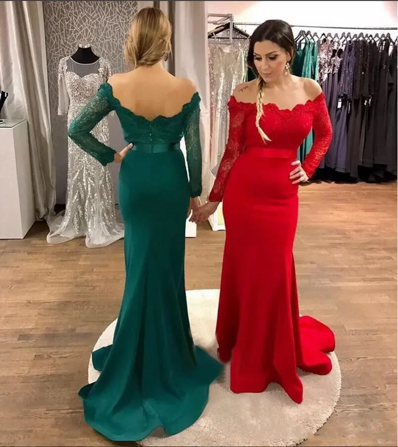 Sexy Mermaid Ball Dress Lower Shoulder Backless Long sleeve Decal Sweep train Sexy formal occasion Party Evening Dress 2024