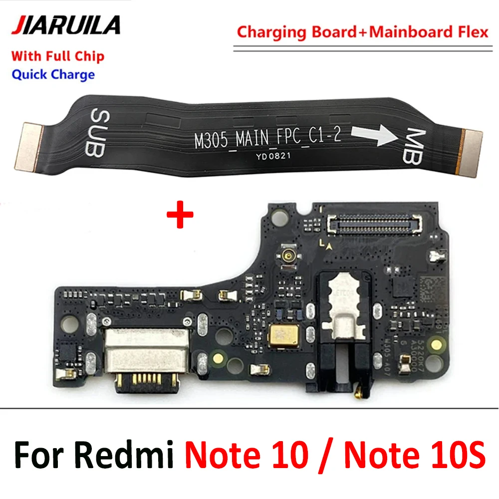 USB Charging Port Dock Connector Micro Board LCD Main FPC Mainboard Power On Off Flex Cable For Xiaomi Redmi Note 10 / Note 10s image 2