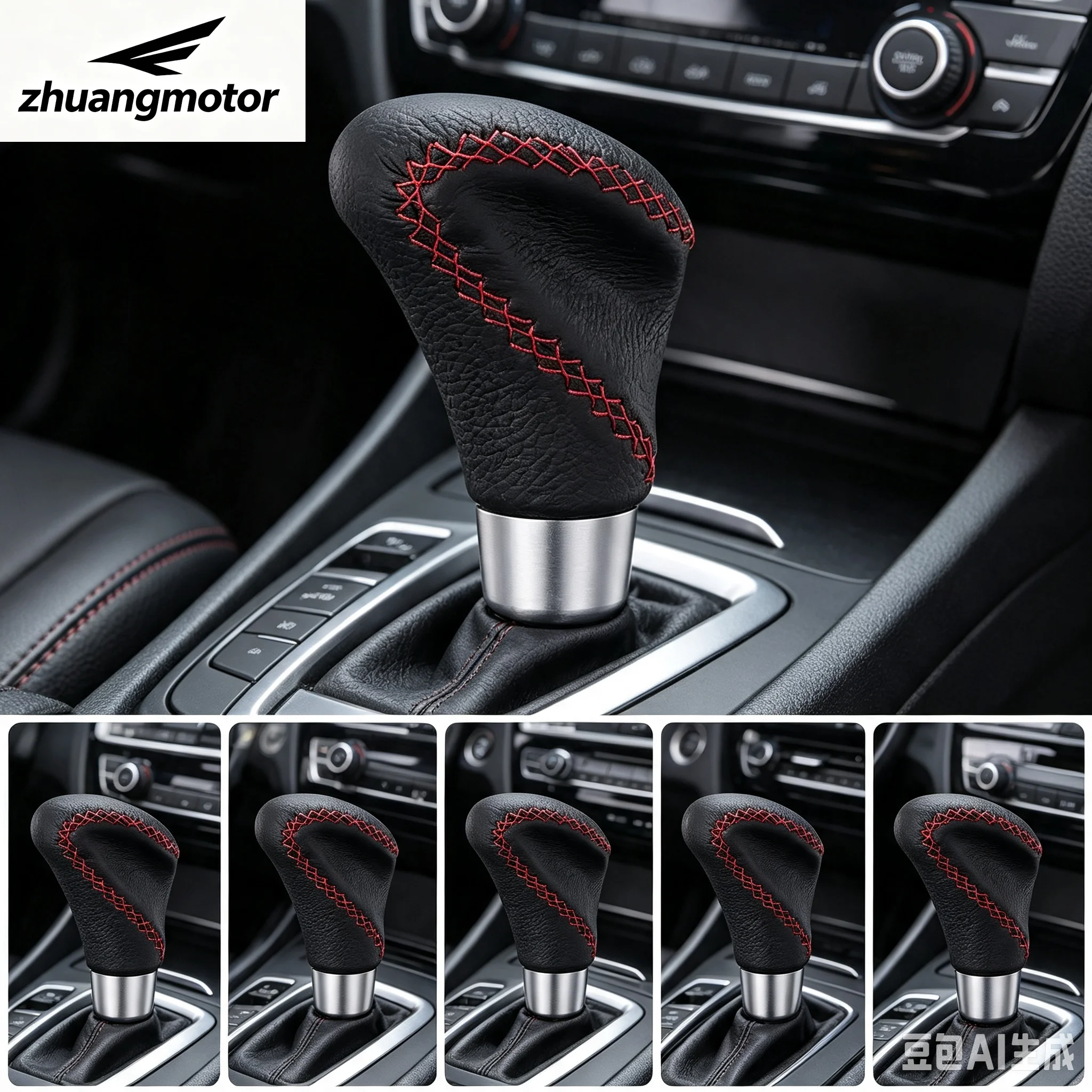 Universal Black Leather Red Stitch Auto Manual Car Gear Stick Shift Knob Shifter