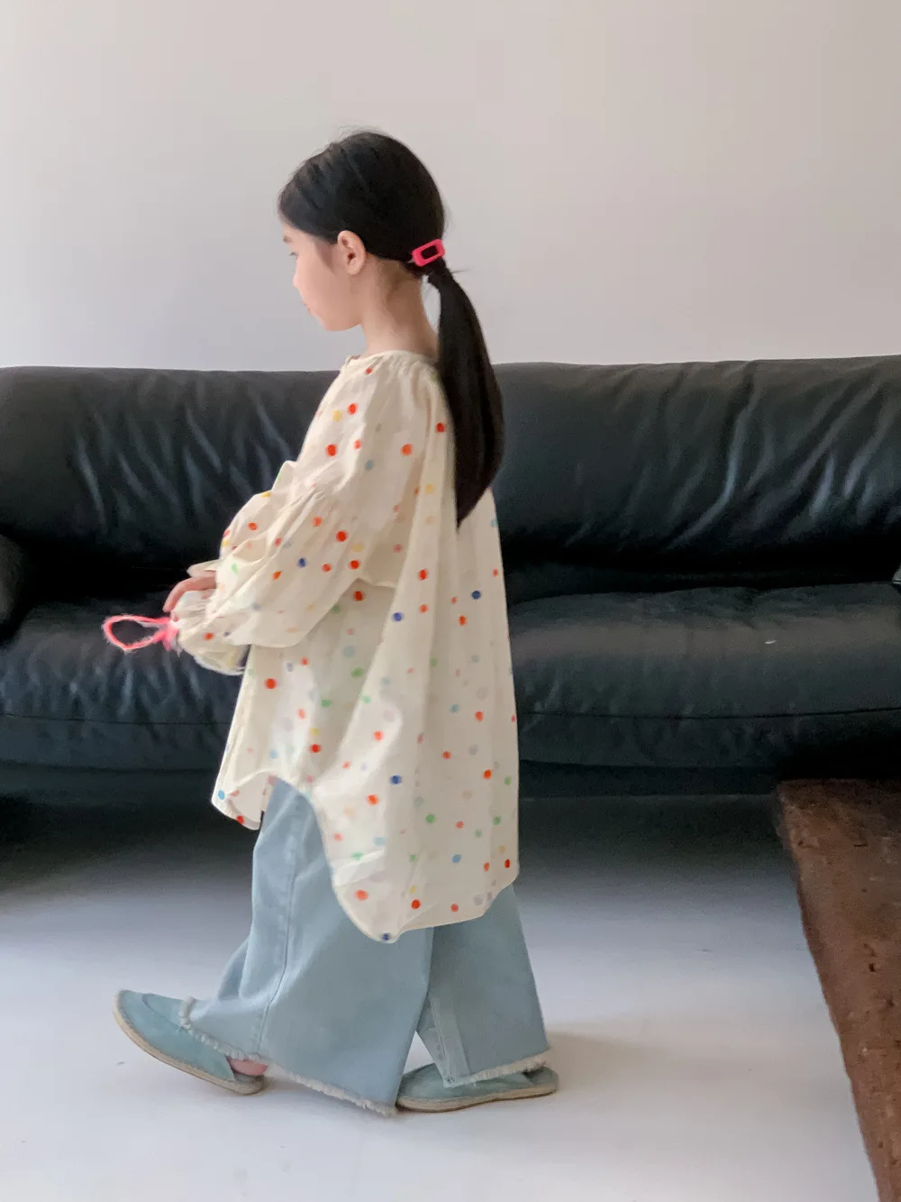 

2024 Spring New Cute Baby Girls Colorful Dot Long Blouses Toddler Long Sleeve Cotton Shirts Kids Loose Tops Children Clothes
