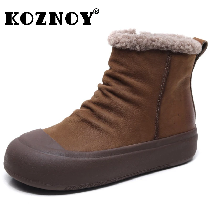 

Koznoy 3.5cm Cow Suede Genuine Leather Ankle Boots Soft Soled Flats Snow Booties Autumn Women Chunky Plush Spring Winter Shoes