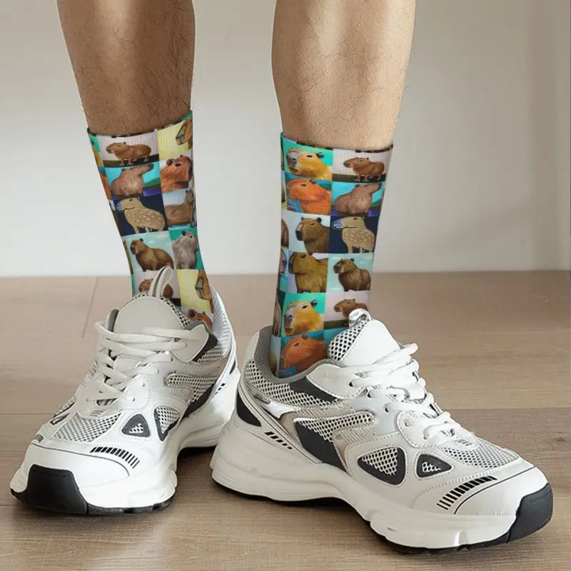 Fashion Print Capybara Collage Socks for Men Women Stretch Summer Autumn Winter Kawaii Animal Crew Socks