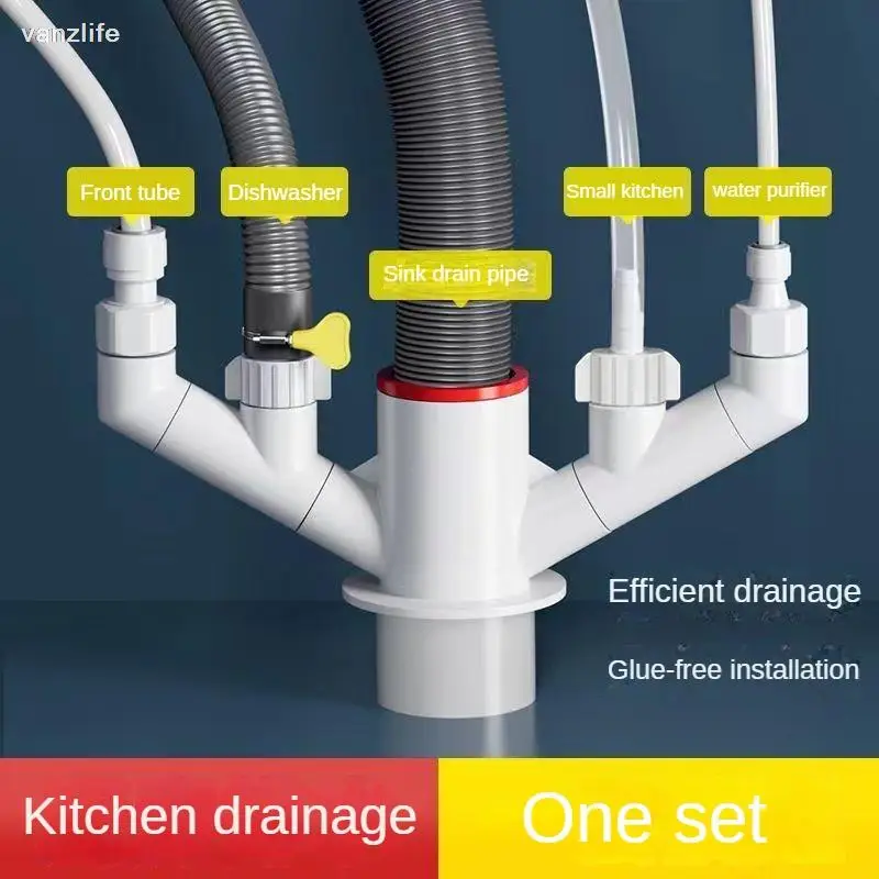 

Kitchen Downcomer Tee Front Filter Drain Pipe Sink Dishwasher Water Purifier Deodorant Multifunctional Connector