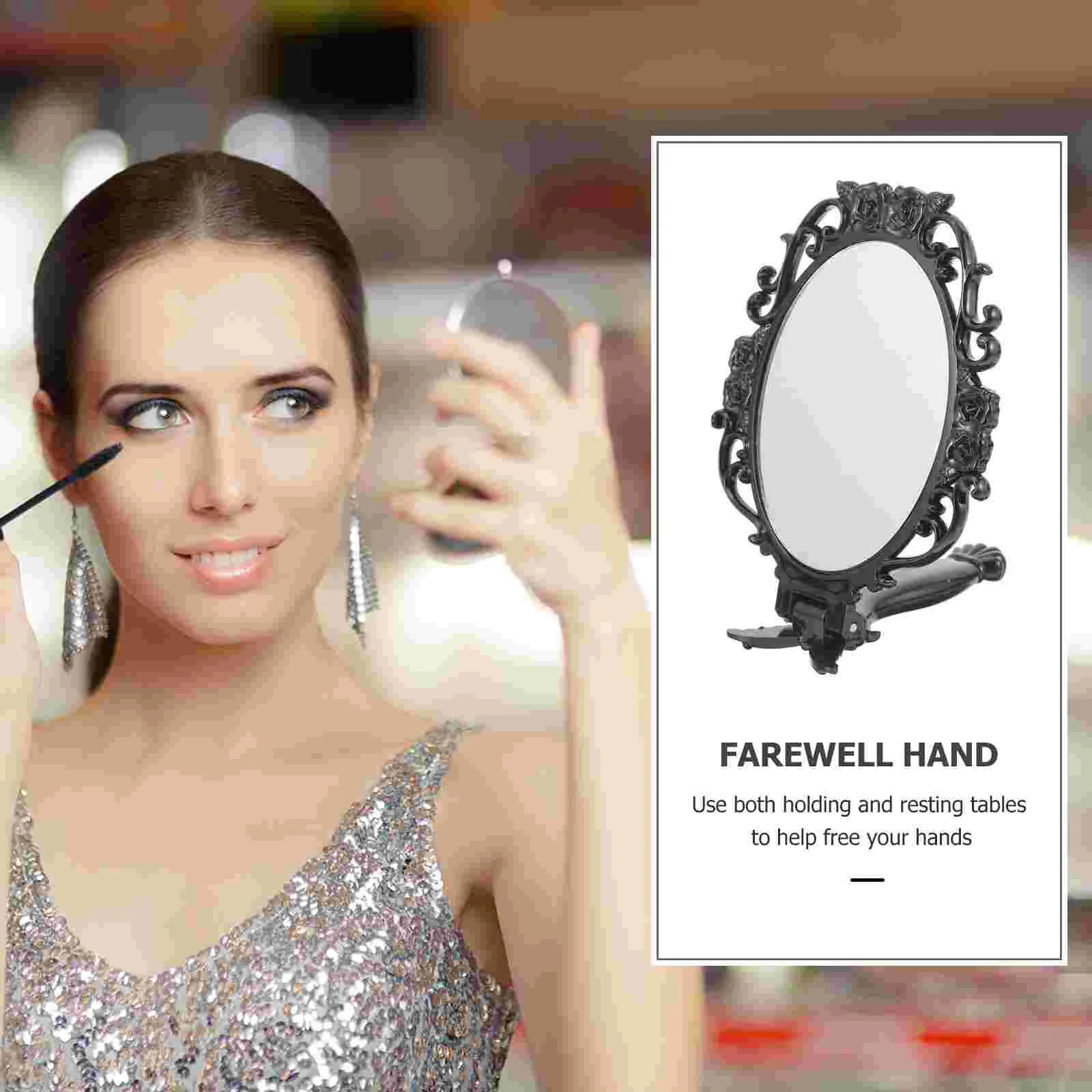 Vanity Mirror Retro Miss Travel Makeup Mirrors Plastic Princess Hand Women