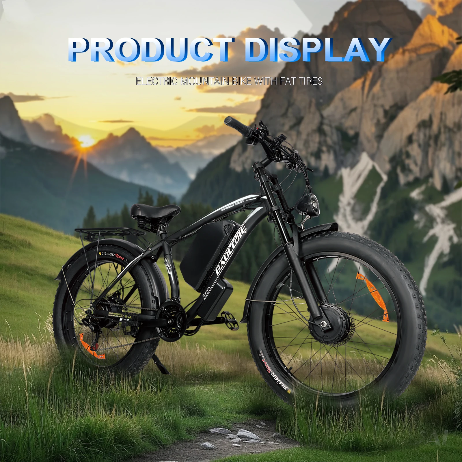 BAOLUJIE 2602 Dual-Motor All-Terrain Elektrofahrrad, 26"×4.0" Fat Tire E-Bike mit 48V 23AH Akku, Dual-Drive 3000W Spitzenmotor, 45KM/H Höchstgeschwindigkeit, Federgabel, Hydraulische Scheibenbremsen,