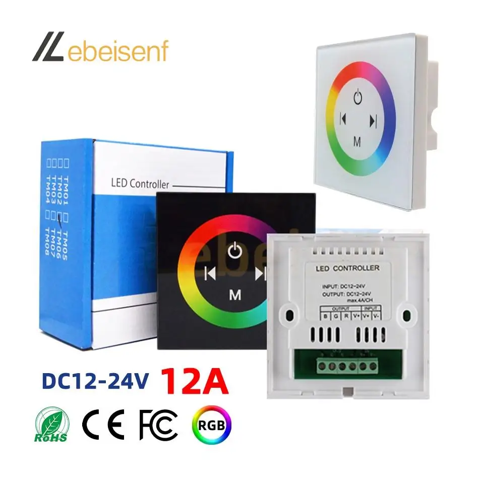 New Wall-Mounted RGB Controller 12V 24V 12A LED 3-Channel PWM Signal Dimmer Full-Touch 86 Panel for 5050 2835 Color Strip Lights